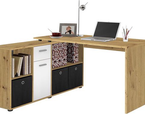 Bureau d'Angle Modulable avec Caisson, Tiroir et Étagères de Rangements - Lex