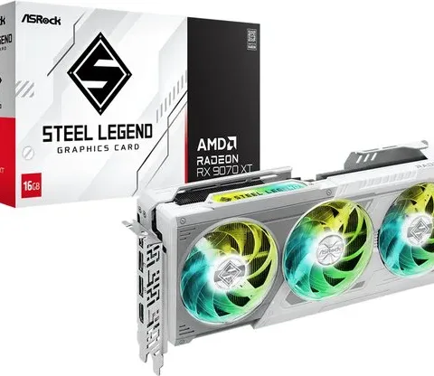 ASROCK AMD Radeon RX 9070 XT Steel Legend - Videokaart - 16GB - GDDR6 - PCIe 5.0 - 1x HDMI 2.1b - 3x DisplayPort 2.1a