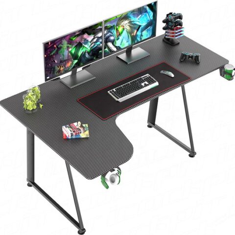 VDD Gaming - Bureau - Hoekbureau Gaming - Hoekbureau - Game Bureau - Gaming desk - Computertafel - Gamebureau - Carbon - Zwart - 160 x 60 x 75cm