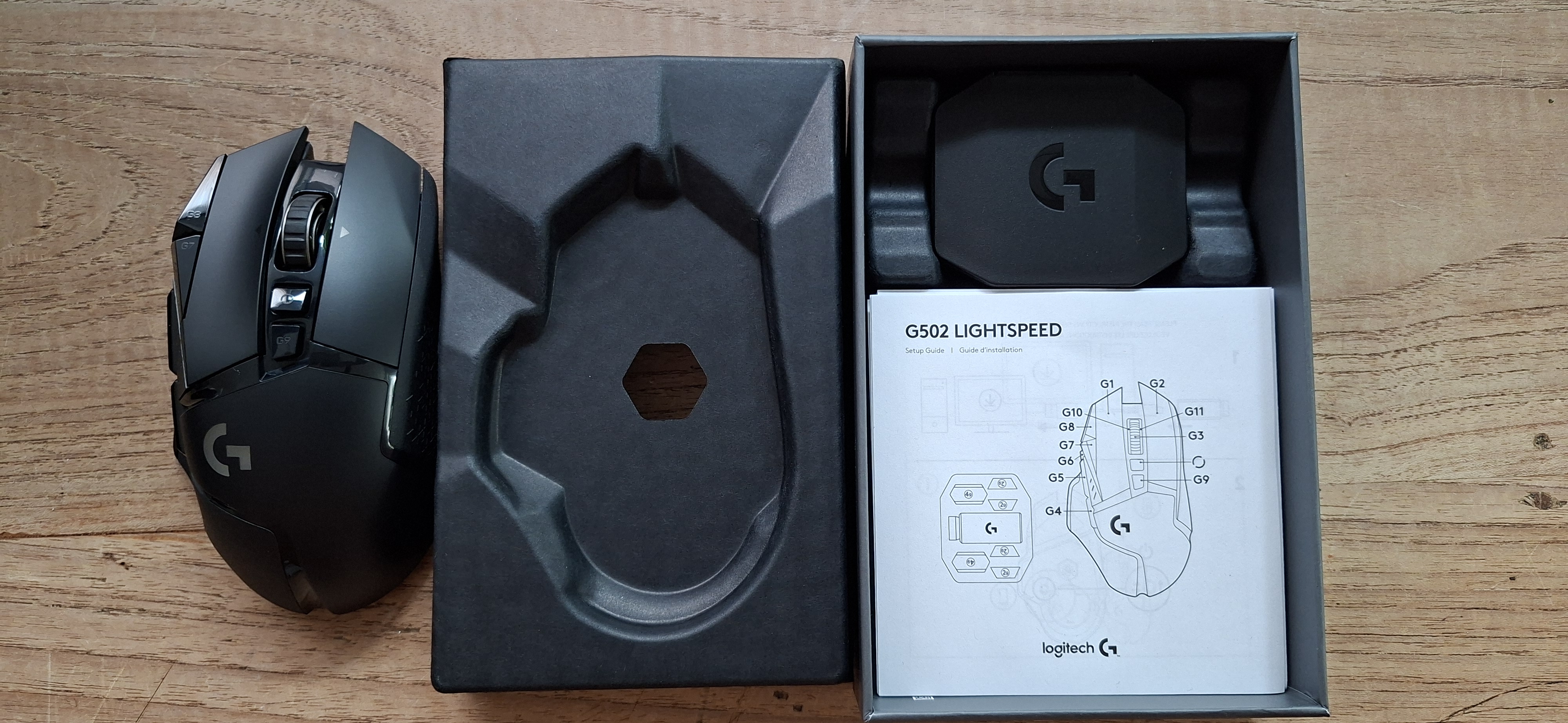 Logitech G502 LIGHTSPEED met handleiding en verpakking